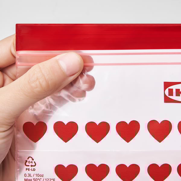 ISTAD Resealable bag, red/heart, 0.3 l