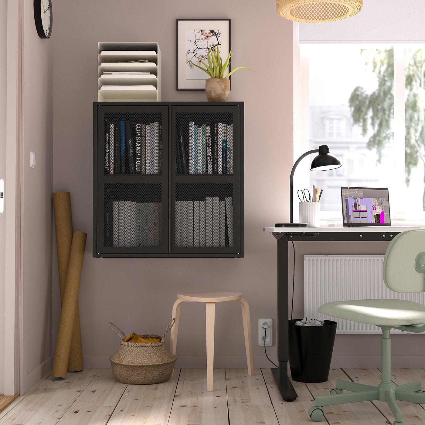 IVAR cabinet with doors, black mesh, 80x83 cm - IKEA