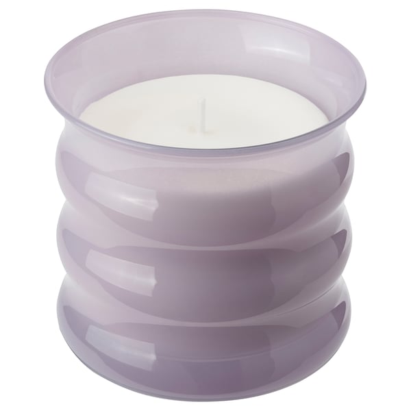 JÄMNMOD Scented candle in glass, Sweet pea/purple, 50 hr