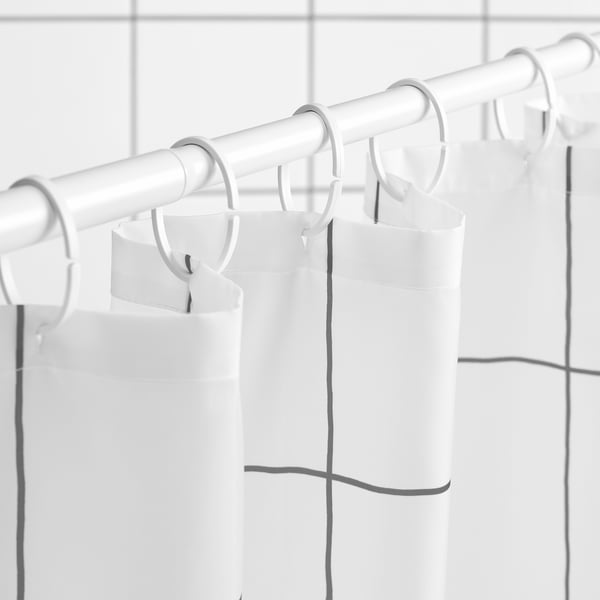 JÄMTSTARR Shower curtain, white/check, 180x200 cm