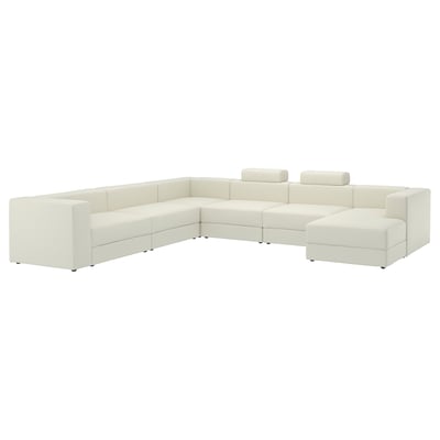 JÄTTEBO U-shaped sofa, 7-seat, with chaise longue, right with headrests/Axvall off-white
