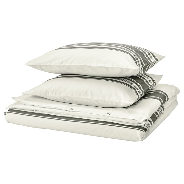 JÄTTEFRÄKEN Duvet cover and 2 pillowcases, white/dark grey, 200x200/50x60 cm