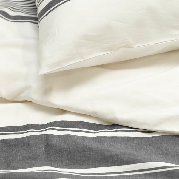 JÄTTEFRÄKEN Duvet cover and 2 pillowcases, white/dark grey, 200x200/50x60 cm