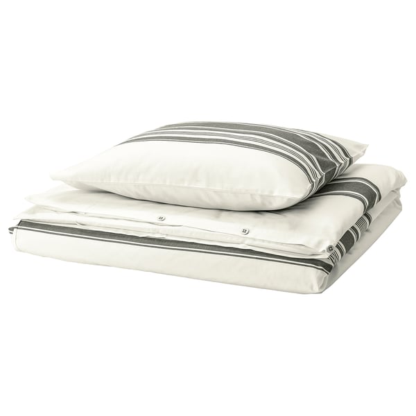 JÄTTEFRÄKEN Duvet cover and pillowcase, white/dark grey, 150x200/50x60 cm