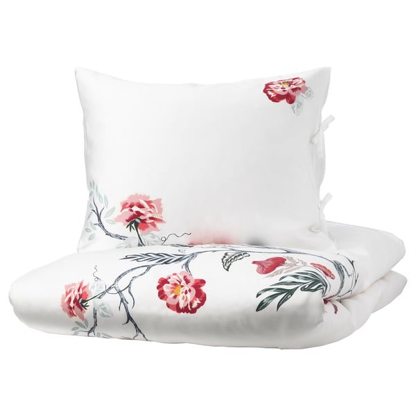 JÄTTELILJA Duvet cover and 2 pillowcases, white/floral patterned, 200x200/50x60 cm