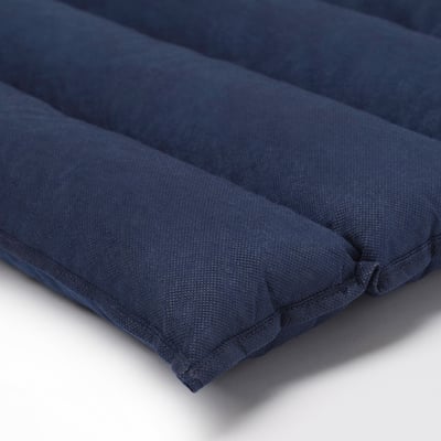 A JESSHEIM navy blue futon mattress. Its rectangular, foam-filled, with hook-loop fasteners for easy storage. Ideal for sleepovers.