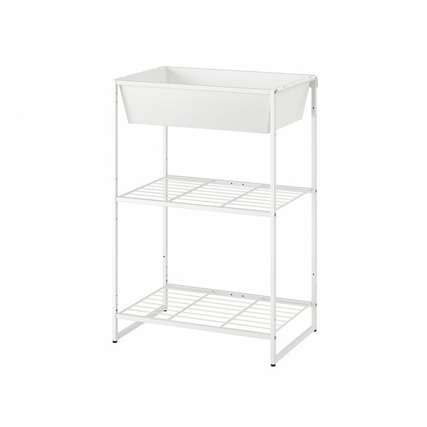 JOSTEIN Shelving unit with container, in/outdoor/wire white, 61x40x90 cm