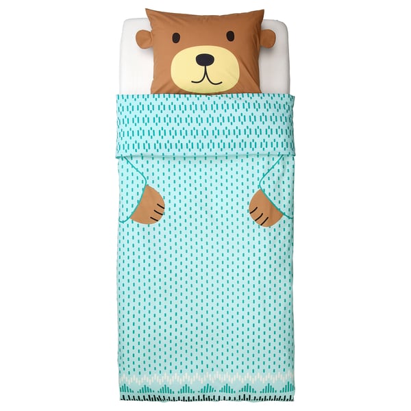 Kapphast Quilt Cover And Pillowcase Bear Turquoise Ikea