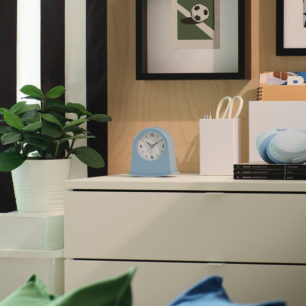 KÄRRSÅNGARE Alarm clock, blue, 11x7x11 cm