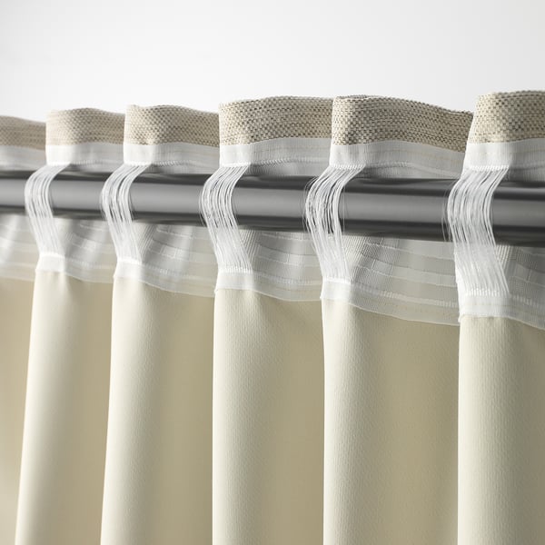 KALAMONDIN Room darkening curtains, 1 pair, beige/with heading tape, 145x178 cm