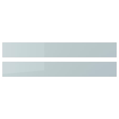 Two sleek, long, high-gloss grey-blue drawer fronts with straight lines and modern design.