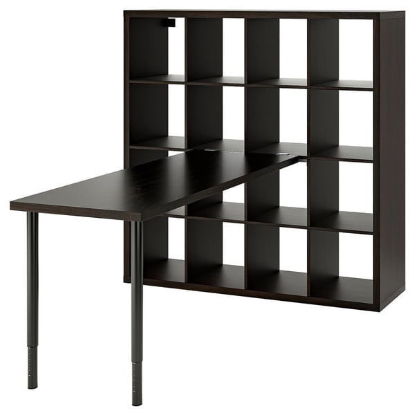 KALLAX / LAGKAPTEN Desk combination, black/black-brown, 147x179x147 cm