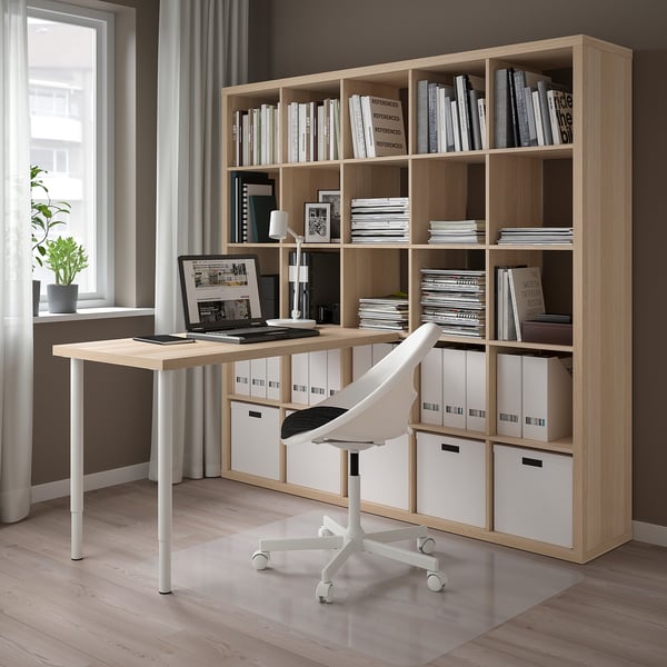 KALLAX / LAGKAPTEN Desk combination, white/white stained oak effect, 182x159x182 cm