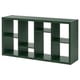 An ikea KALLAX shelf unit, green, rectangular with multiple compartments.