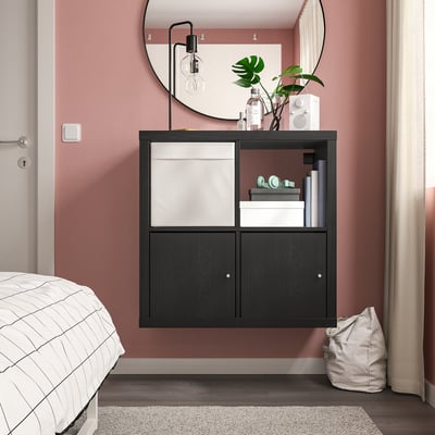 KALLAX Shelving unit with doors, black-brown, 77x77 cm