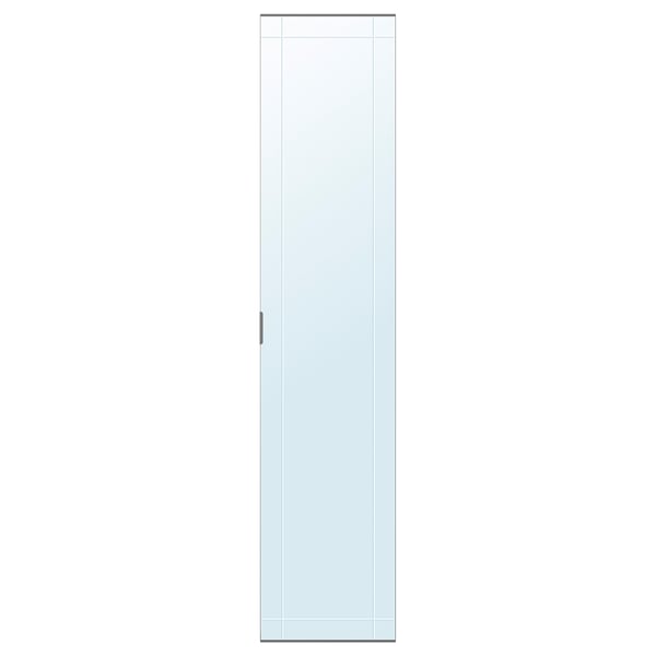 KAMMARTORP mirror door: tall, rectangular with milled pattern, sleek handle, mild steel & nickel hinges.