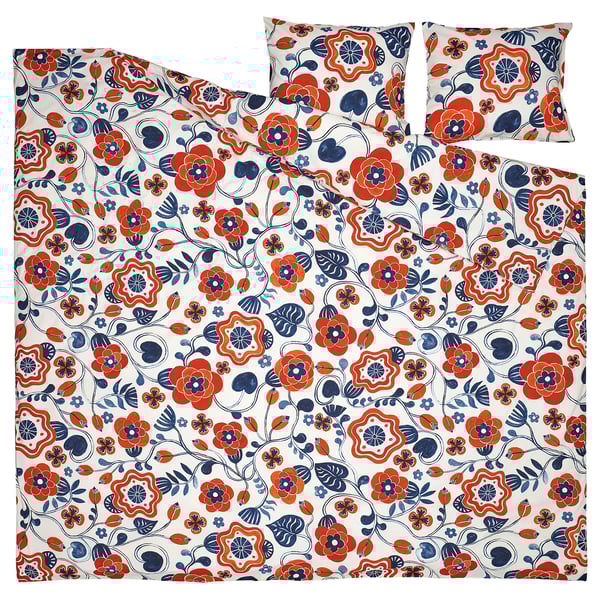 KANONVISKA Duvet cover and 2 pillowcases, white multicolour/floral pattern, 200x200/50x60 cm