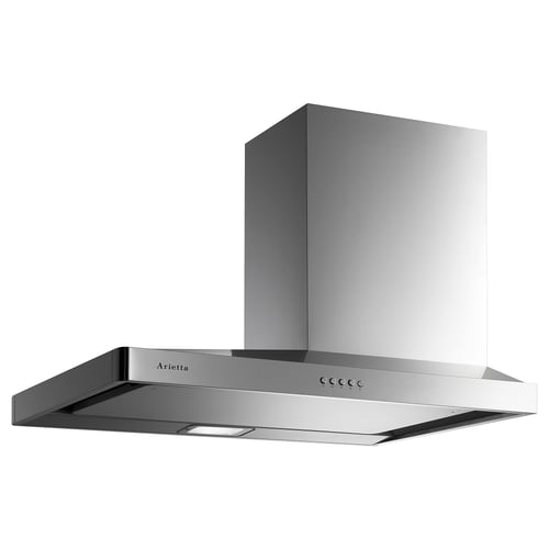 Stainless steel wall-mounted range hood by KAPPRAK, left side exhaust port.