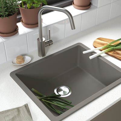 KILSVIKEN Inset sink, 1 bowl, grey-beige quartz composite, 56x46 cm