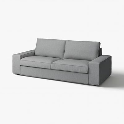 Modern grey KIVIK sofa, sleek and rectangular, upholstered in recycled polyester.