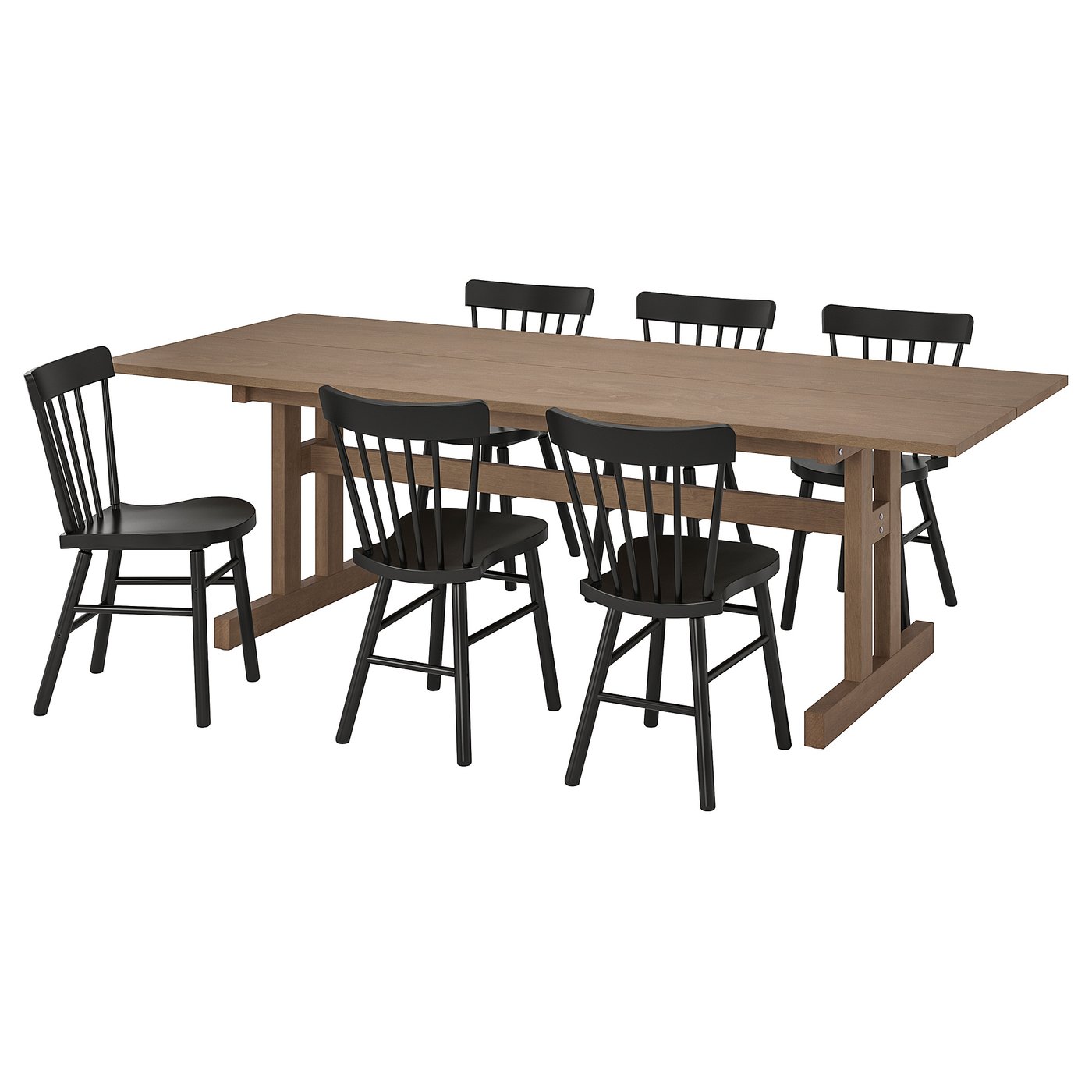 KLIMPFJÄLL / NORRARYD table and 6 chairs, grey-brown/black, 240x95