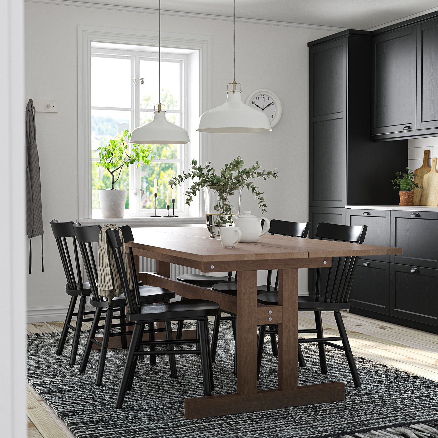 KLIMPFJÄLL / NORRARYD table and 6 chairs, grey-brown/black, 240x95