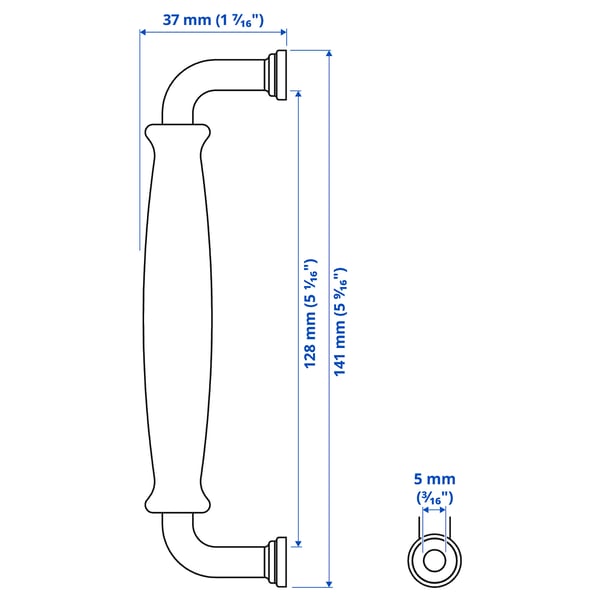 KLINGSTORP Handle, off-white/chrome-plated, 141 mm
