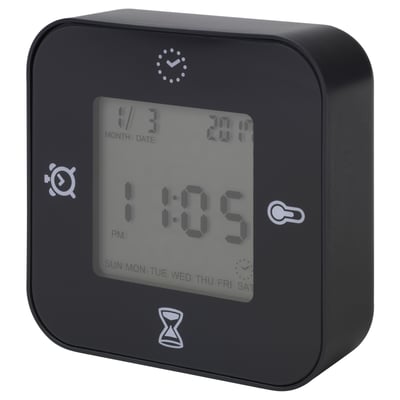 KLOCKIS Clock/thermometer/alarm/timer, black, 7x7 cm