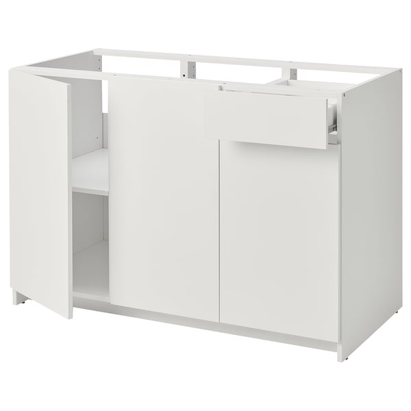KNOXHULT Base cabinet with doors and drawer, white, 120 cm