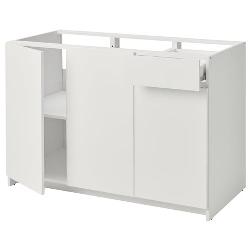 A white KNOXHULT kitchen base cabinet with one door and one drawer.