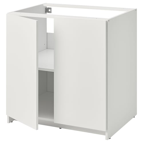 A white KNOXHULT kitchen cabinet unit with minimalist design and adjustable.
