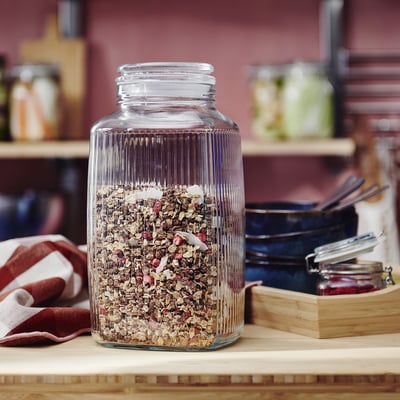 KÖSSEBÄR Jar with lid, clear glass, 3 l