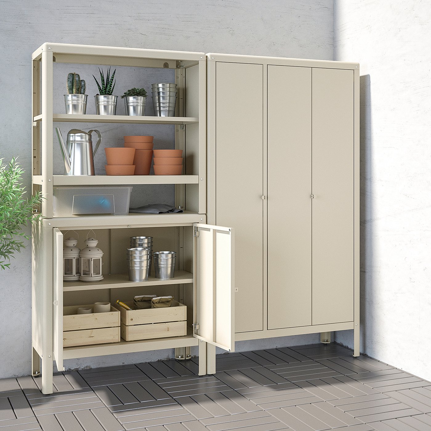KOLBJÖRN shelving unit with 2 cabinets, beige, 171x37x161 cm - IKEA