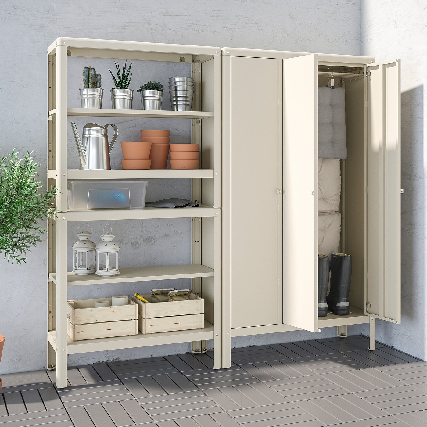 KOLBJÖRN shelving unit with cabinet, beige, 171x37x161 cm - IKEA