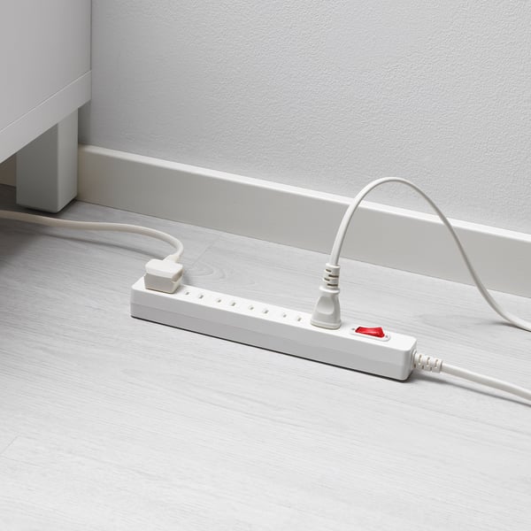 KOPPLA 6-way socket, unearthed/white, 1.5 m