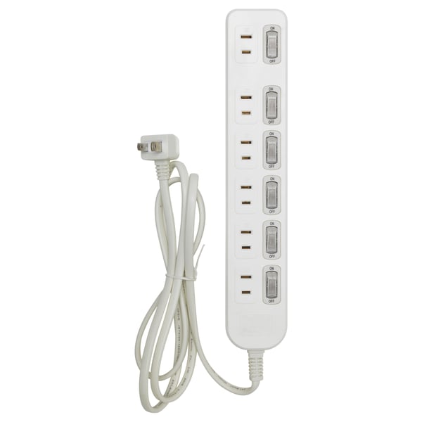KOPPLA 6-way socket with 6 switches, unearthed white, 1.5 m