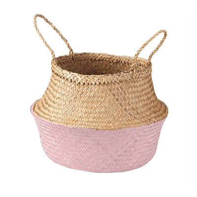 KRALLIG Basket, sedge natural/pink, 25 cm