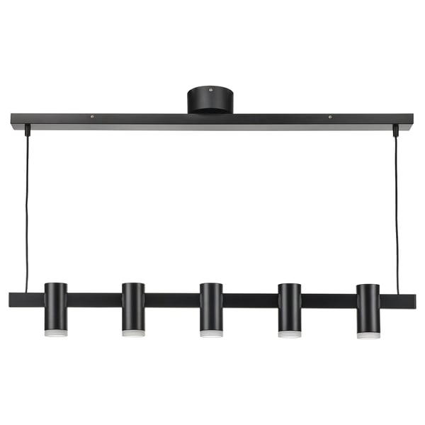 KRANSALG Pendant lamp with 5 lamps, black, 113 cm