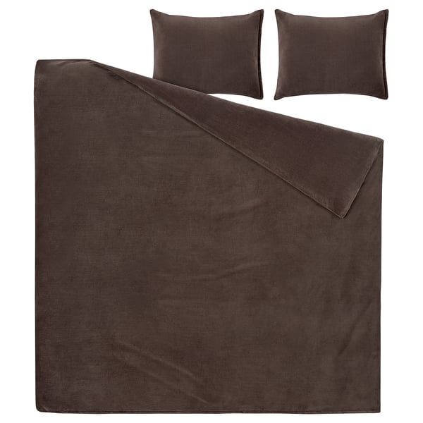 KRANSSALVIA Duvet cover and 2 pillowcases, brown, 200x200/50x60 cm