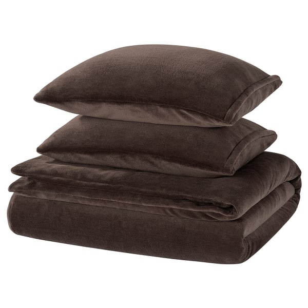 KRANSSALVIA Duvet cover and 2 pillowcases, brown, 200x200/50x60 cm