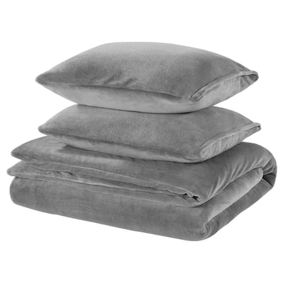 KRANSSALVIA Duvet cover and 2 pillowcases, grey, 200x200/50x60 cm