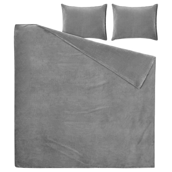 KRANSSALVIA Duvet cover and 2 pillowcases, grey, 200x200/50x60 cm