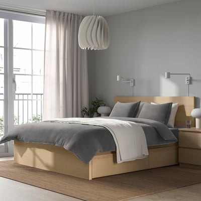 KRANSSALVIA Duvet cover and 2 pillowcases, grey, 200x200/50x60 cm