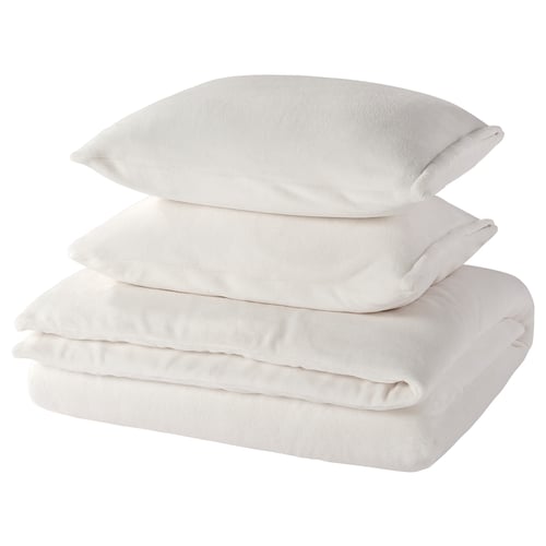 KRANSSALVIA white fleece duvet and pillows, soft, warm, recycled polyester.