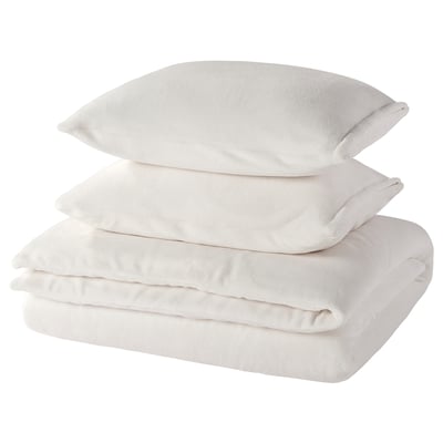 KRANSSALVIA white fleece duvet and pillows, soft, warm, recycled polyester.