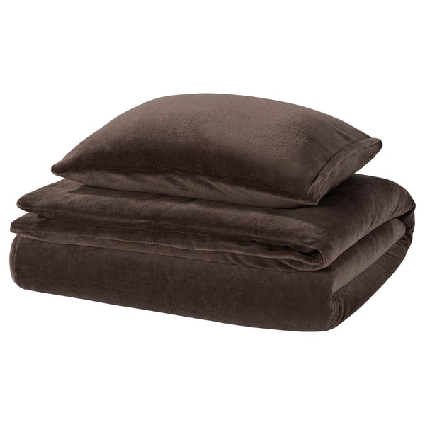 KRANSSALVIA Duvet cover and pillowcase, brown, 150x200/50x60 cm