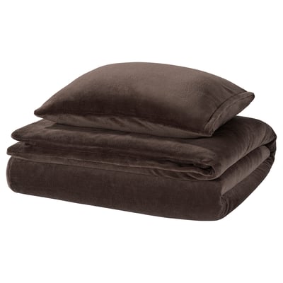 KRANSSALVIA Duvet cover and pillowcase, brown, 150x200/50x60 cm