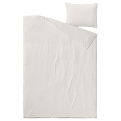White bedding set: duvet & pillow, soft recycled polyester.