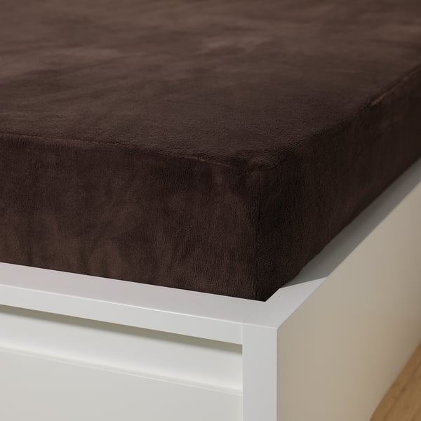 KRANSSALVIA Fitted sheet, brown, 140x200 cm