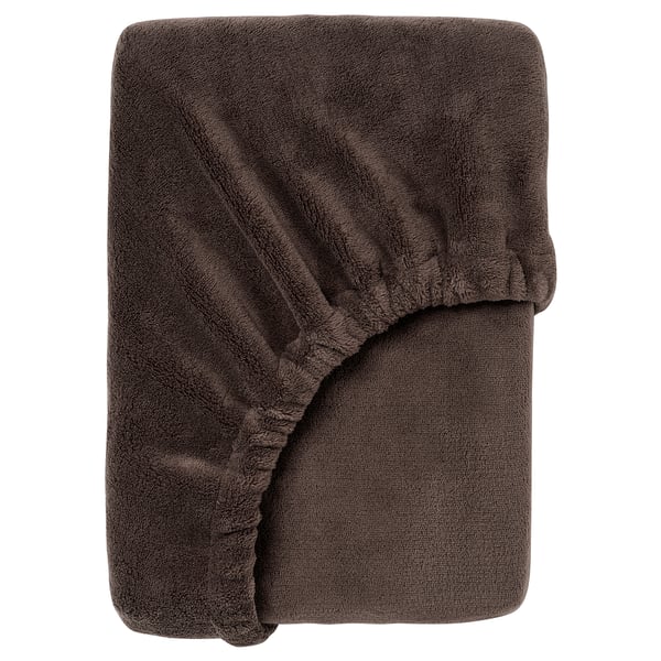 KRANSSALVIA Fitted sheet, brown, 140x200 cm